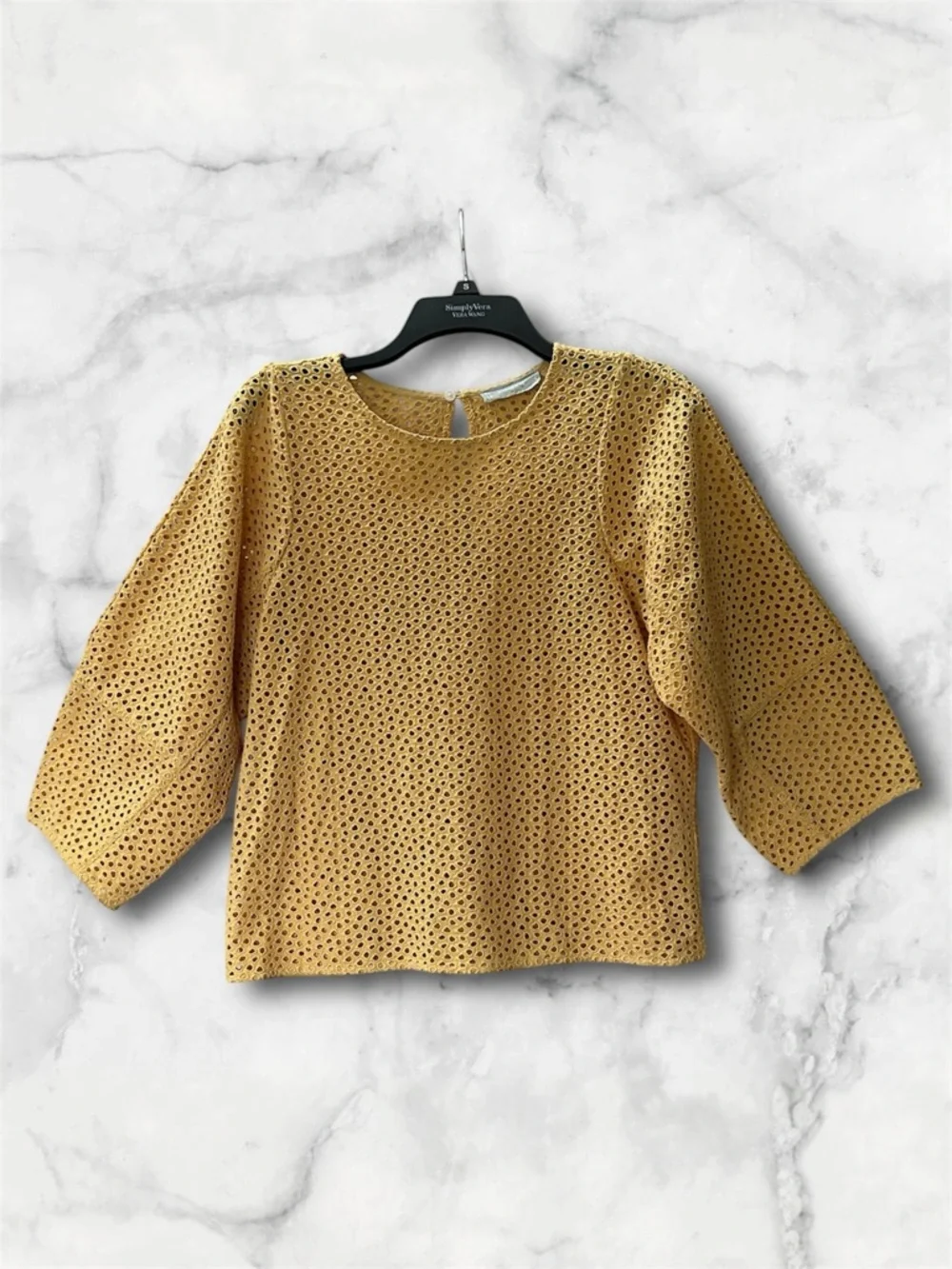 Everlane Golden Hour Cotton Eyelet Lantern Sleeve Top Blouse Size S - Picture 2 of 13